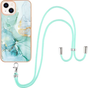iPhone 13 Için Crossbody Askı Ipi Telefon Kılıfı Silikon Mermer Desen Yumuşak Tpu Tampon Kapağı Turkuaz (Yurt Dışından)
