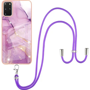 Samsung Galaxy S20+ Plus Için Crossbody Askı Ipi Telefon Kılıfı Silikon Mermer Desen Yumuşak Tpu Tampon Kapağı Pembe (Yurt Dışından)