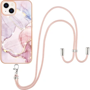 iPhone 13 Için Crossbody Askı Ipi Telefon Kılıfı Silikon Mermer Desen Yumuşak Tpu Tampon Kapağı Rose Gold (Yurt Dışından)