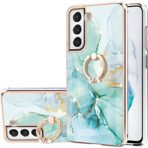 Samsung Galaxy S21 Fe 5g Için Mermer Desen Yumuşak Tpu Tampon Halka Tutucu Stand Kılıf Kapağı Turkuaz (Yurt Dışından)