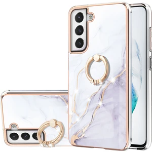 Samsung Galaxy S21 Fe 5g Için Mermer Desen Yumuşak Tpu Tampon Halka Tutucu Stand Kılıf Kapağı Beyaz (Yurt Dışından)