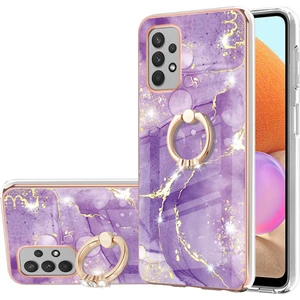 Samsung Galaxy A32 4g Için Mermer Desen Yumuşak Tpu Tampon Halka Tutucu Stand Kılıf Kapağı Mor (Yurt Dışından)