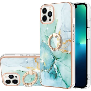 iPhone 13 Pro Max Için Mermer Desen Yumuşak Tpu Tampon Halka Tutucu Stand Kılıf Kapağı Turkuaz (Yurt Dışından)