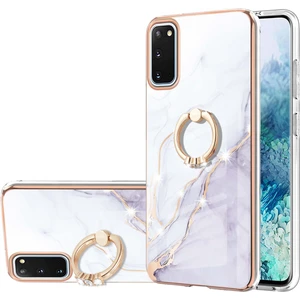 Samsung Galaxy S20 Için Mermer Desen Yumuşak Tpu Tampon Halka Tutucu Stand Kılıf Kapağı Beyaz (Yurt Dışından)