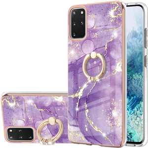 Samsung Galaxy S20+ Plus Için Mermer Desen Yumuşak Tpu Tampon Halka Tutucu Stand Kılıf Kapağı Mor (Yurt Dışından)