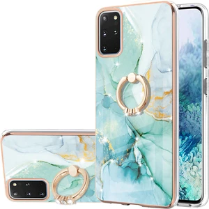 Samsung Galaxy S20+ Plus Için Mermer Desen Yumuşak Tpu Tampon Halka Tutucu Stand Kılıf Kapağı Turkuaz (Yurt Dışından)