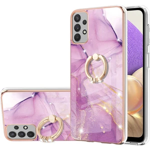 Samsung Galaxy A32 5g Için Mermer Desen Yumuşak Tpu Tampon Halka Tutucu Stand Kılıf Kapağı Pembe (Yurt Dışından)