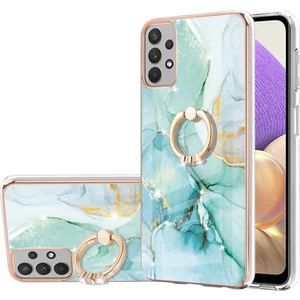 Samsung Galaxy A32 5g Için Mermer Desen Yumuşak Tpu Tampon Halka Tutucu Stand Kılıf Kapağı Turkuaz (Yurt Dışından)