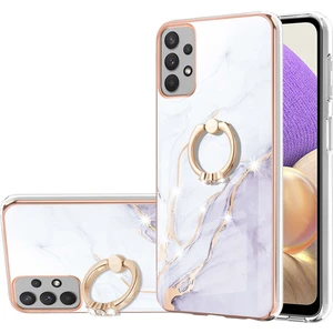 Samsung Galaxy A32 5g Için Mermer Desen Yumuşak Tpu Tampon Halka Tutucu Stand Kılıf Kapağı Beyaz (Yurt Dışından)