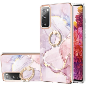 Samsung Galaxy S20 Fe Için Mermer Desen Yumuşak Tpu Tampon Halka Tutucu Stand Kılıf Kapağı Rose Gold (Yurt Dışından)
