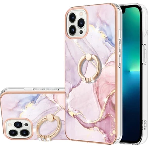 iPhone 13 Pro Max Için Mermer Desen Yumuşak Tpu Tampon Halka Tutucu Stand Kılıf Kapağı Rose Gold (Yurt Dışından)