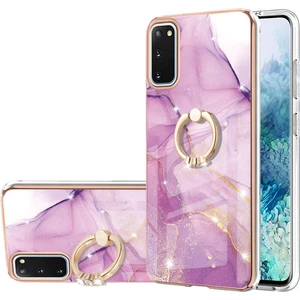 Samsung Galaxy S20 Için Mermer Desen Yumuşak Tpu Tampon Halka Tutucu Stand Kılıf Kapağı Pembe (Yurt Dışından)