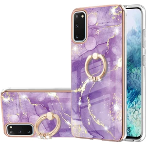 Samsung Galaxy S20 Için Mermer Desen Yumuşak Tpu Tampon Halka Tutucu Stand Kılıf Kapağı Mor (Yurt Dışından)