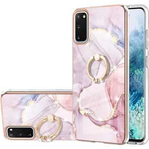 Samsung Galaxy S20 Için Mermer Desen Yumuşak Tpu Tampon Halka Tutucu Stand Kılıf Kapağı Rose Gold (Yurt Dışından)
