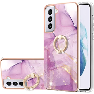 Samsung Galaxy S21 5g Için Mermer Desen Yumuşak Tpu Tampon Halka Tutucu Stand Kılıf Kapağı Pembe (Yurt Dışından)