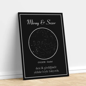 Sevimli Hediye Kişiye Özel Gökyüzü Yıldız Haritası Kanvas Tablo