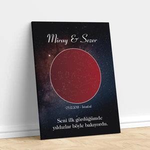 Sevimli Hediye Kişiye Özel Gökyüzü Yıldız Haritası Kanvas Tablo