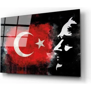 Dekorcumshop Atatürk ve Türk Bayrağı Cam Tablo 4mm Dayanıklı Temperli Cam