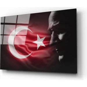 Dekorcumshop Atatürk ve Türk Bayrağı Cam Tablo 4mm Dayanıklı Temperli Cam