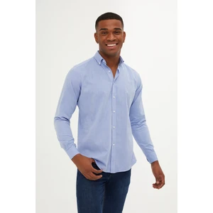 Erkek Mavi Slim Fit Pamuklu Gömlek