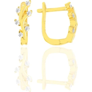 Söğütlü Silver Gümüş Altın Yaldızlı Zirkon Taşlı Yaprak Modeli Klipsli J Küpe