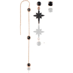 Söğütlü Silver Gümüş Rose Onix Taşlı Kutup Yıldızı Kombin Üçlü Küpe Seti