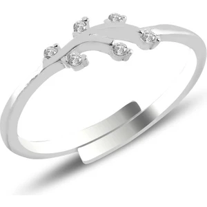 Söğütlü Silver Gümüş Zirkon Taşlı Alttan Ayarlamalı Yaprak Yüzük