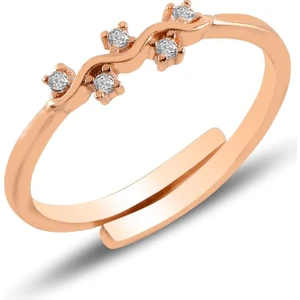 Söğütlü Silver Gümüş Rose Alttan Ayarlamalı Zirkon Taşlı Dalgalı Yüzük