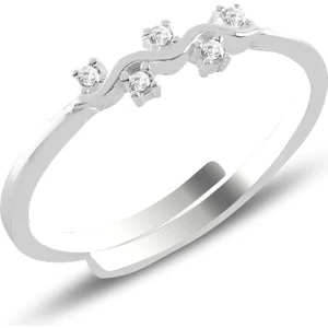 Söğütlü Silver Gümüş Alttan Ayarlamalı Zirkon Taşlı Dalgalı Yüzük