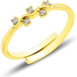 Söğütlü Silver Gümüş Altın Yaldızlı Alttan Ayarlamalı Zirkon Taşlı Dalgalı Yüzük