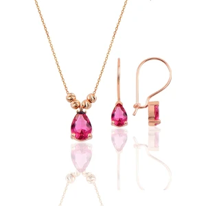 Söğütlü Silver Gümüş Rose Yakut Renkli Dorica Damla Kolye ve Çengelli Küpe Seti