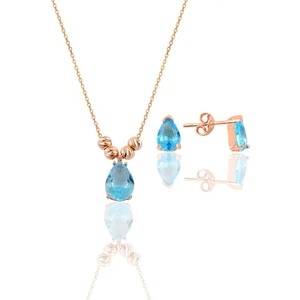 Söğütlü Silver Gümüş Rose Akuamarin Renkli Dorica Damla Kolye ve Çivi Modeli Küpe Seti