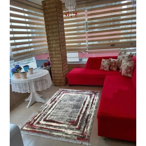 Kırmızı Batik Kaymaz Tabanlı Yıkanabilir Halı Kilim Yolluk Kırmızı Gri