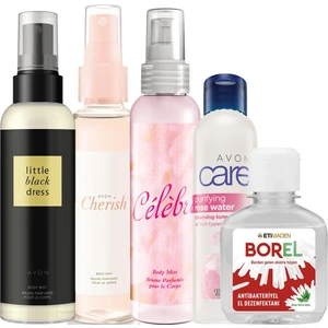 Little Black Dress Cherish Celebre Vücut Spreyi ve Avon Care Purifying Gül Suyu Paketi El Dezenfektanı Hediyeli