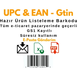 1000 Adet Upc Ean Gtin Barkodu Numarası Ürün Listeleme Barkodu