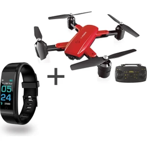 SD01 Air Master Katlanabilir Drone Kırmızı + PSSW01 Akıllı Bileklik Siyah