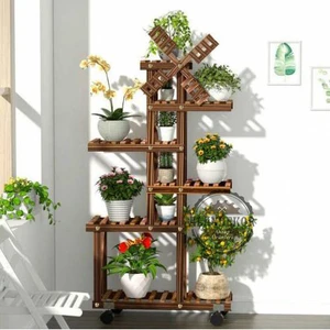 Alan Dekor Tekerlekli Eskitme Ahşap Dekoratif Çiçeklik Saksılık Balkon Bahçe Standı