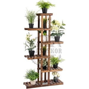 Alan Dekor Eskitme Ceviz Rengi Ahşap Dekoratif Çiçeklik Saksılık Balkon Bahçe Standı