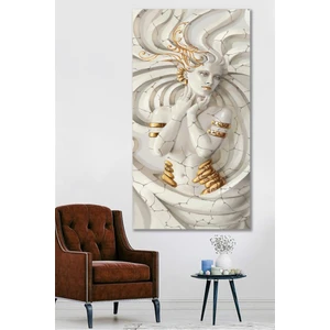 Dikey Beyaz Mücevher Kanvas Tablo (60 x 120 Cm)