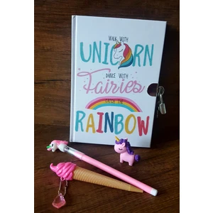 Çilek Home Avm Çilek Home Hediyelik Unicorn Kilitli Hatıra Defteri+Dondurma ve Yumurtlayan Kalem-Unicorn Silgi