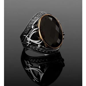 Else Silver Zülfikar Desenli Oniks Taşlı Gümüş Erkek Yüzüğü