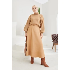 Kemerli Kloş Etek-Karamel