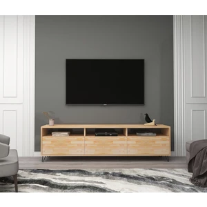 Wood Face Holmes Ceviz Televizyon Sehpası ve Ünitesi 174X30 Masif Dekoratif Metal Firkete Ayaklı