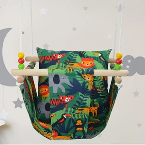 Ahşap Yastıklı Ev Tipi Bebek Salıncak, Bebek Hamak Beşik, Ev Salıncağı, Çingene Salıncağı - Basic Jungle