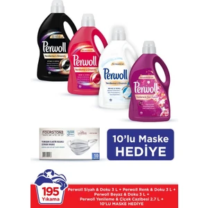 Hassas Bakım Sıvı Çamaşır Deterjanı 4x3L(195 Yıkama) Siyah+Renk+Beyaz+Çiçek Cazibesi+10'lu Maske Hed