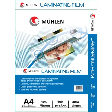 Mühlen Laminasyon Makinesi Filmi 125 Mc A4 1 Paket