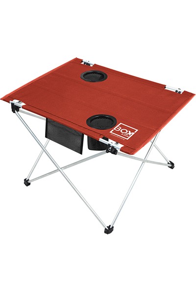 Box&Box Küçük Boy Katlanabilir Kumaş Kamp ve Piknik Masası, Kırmızı, 2 Bardak Gözlü, 57x43x38 cm