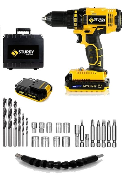 Sturdy 58V 6AH Metal Sanzumanlı EXPRESS SERİ Setli Darbeli Li-ion Çift Akülü Matkap 27 Parca Setli