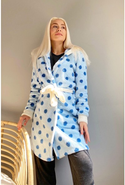Pijama Evi Point Desenli Peluş Polar Kadın Sabahlık
