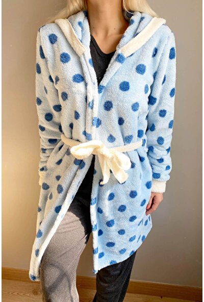 Pijama Evi Point Desenli Peluş Polar Kadın Sabahlık